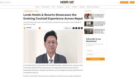 An article by Hospibuz showcasing Lords Hotels & Resorts Showcases the Evolving Cocktail Experience Across Nepal.