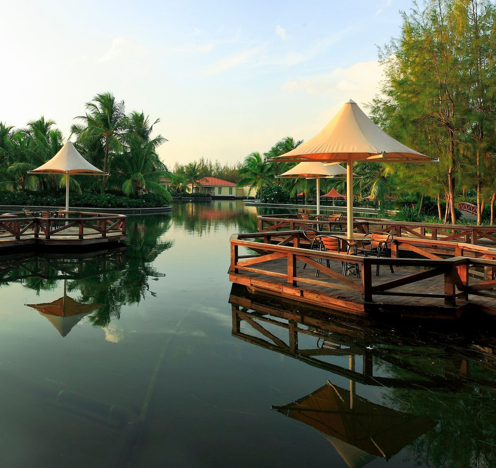 Villas & Their Water Decks in view in front of a lake at Ocean Spray, Pondicherry