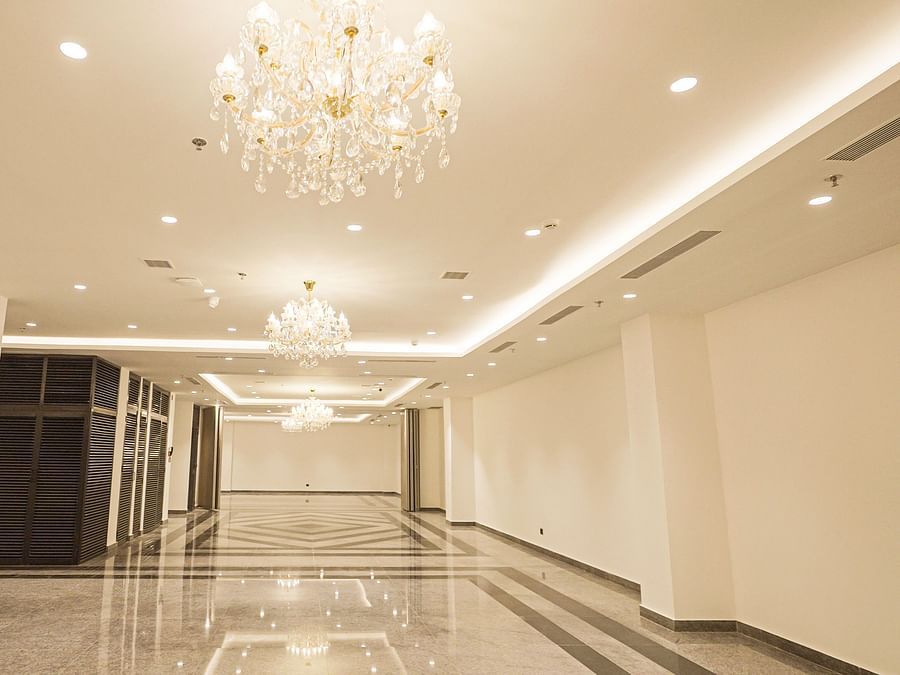 interior of Prangan banquet hall at Triptam Hotel, Vrindavan