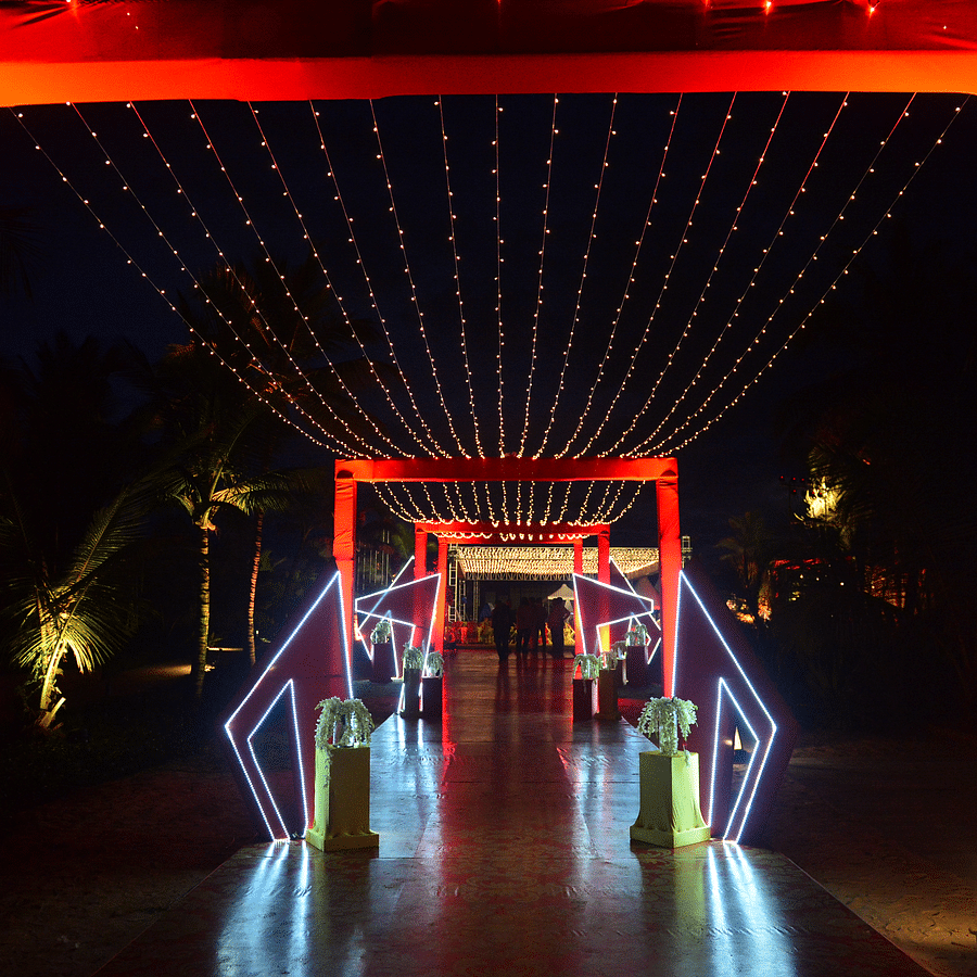 Brighly decorated pathway of the best wedding resort in goa