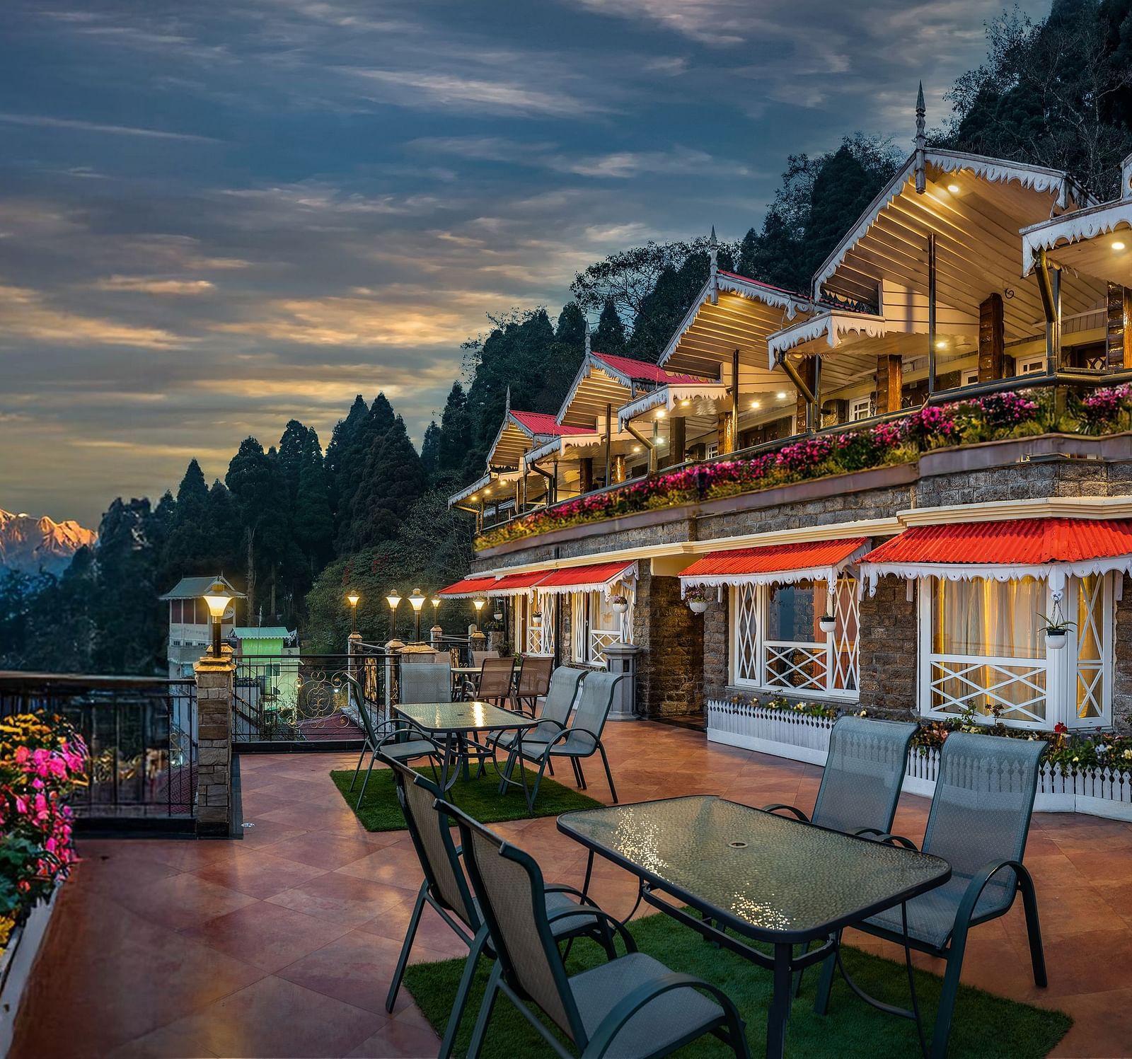 Facade of Summit Grace Boutique Hotel & Spa, Darjeeling with seating area outside.