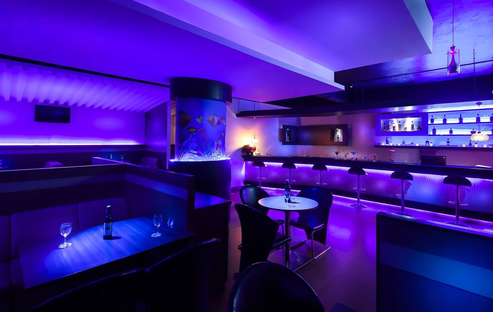 A view of the Bar with blue lightning at Regency Tuticorin by GRT Hotels.