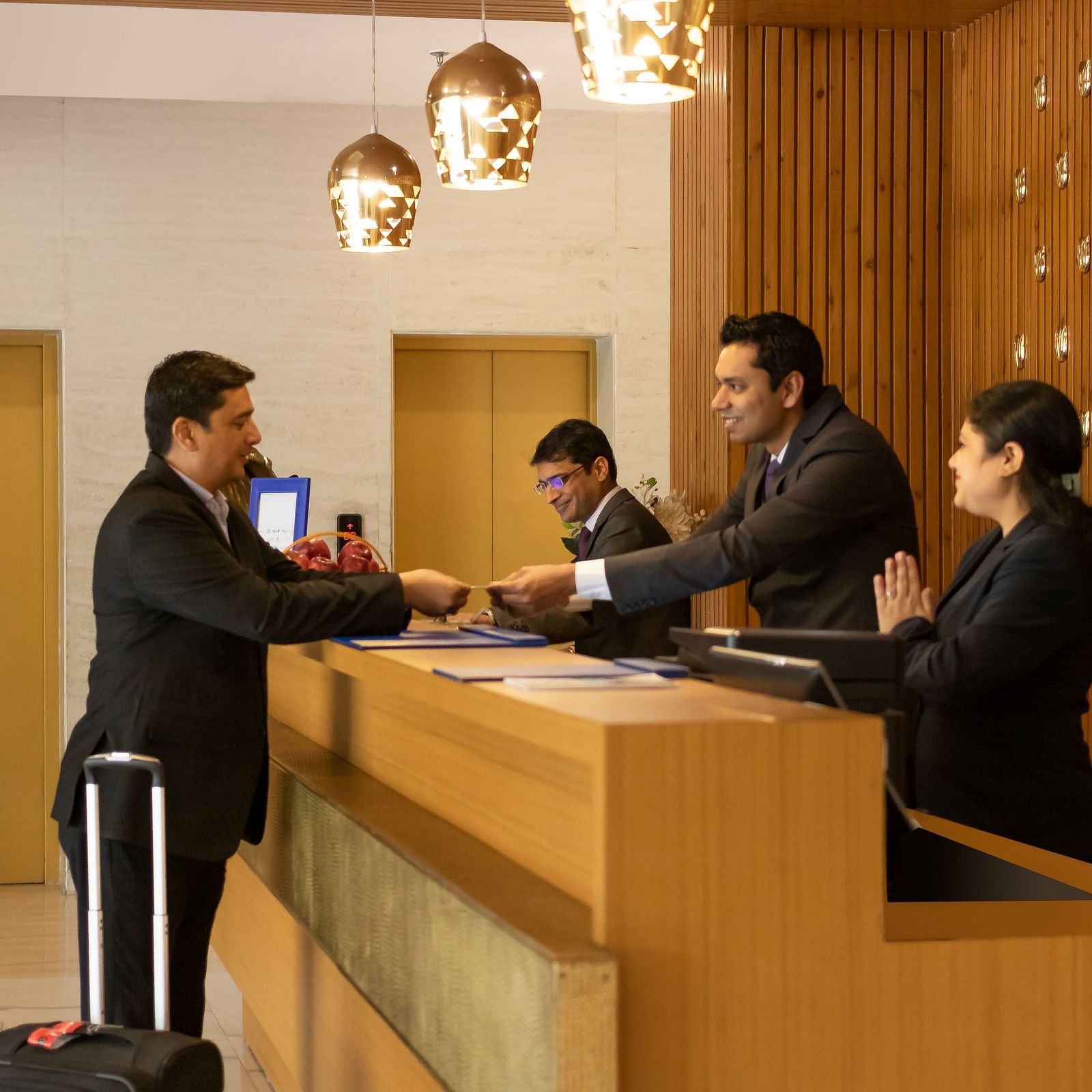 Reception check in at Golden Suites, Gurgaon