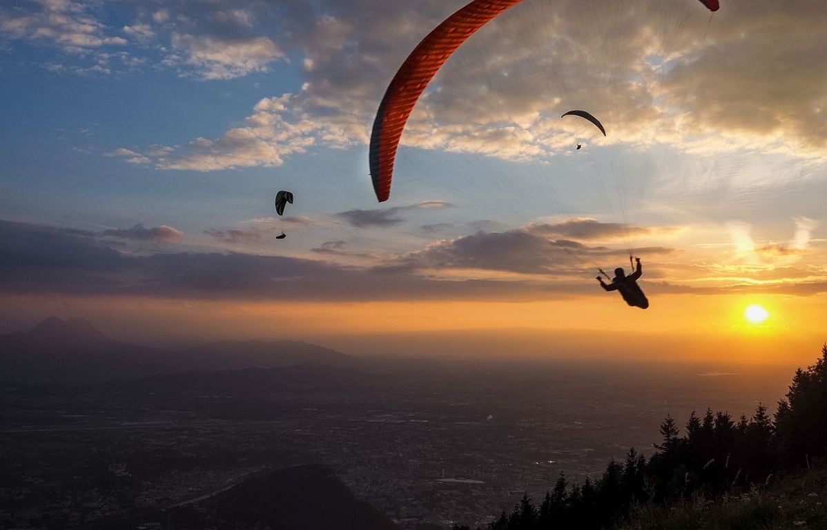 paragliding during sunset