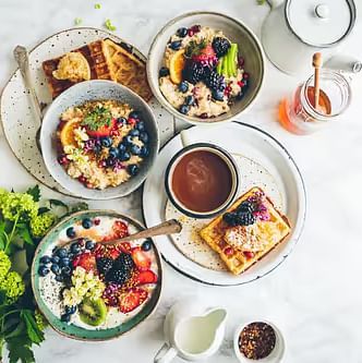 healthy breakfast with assortment of fruits