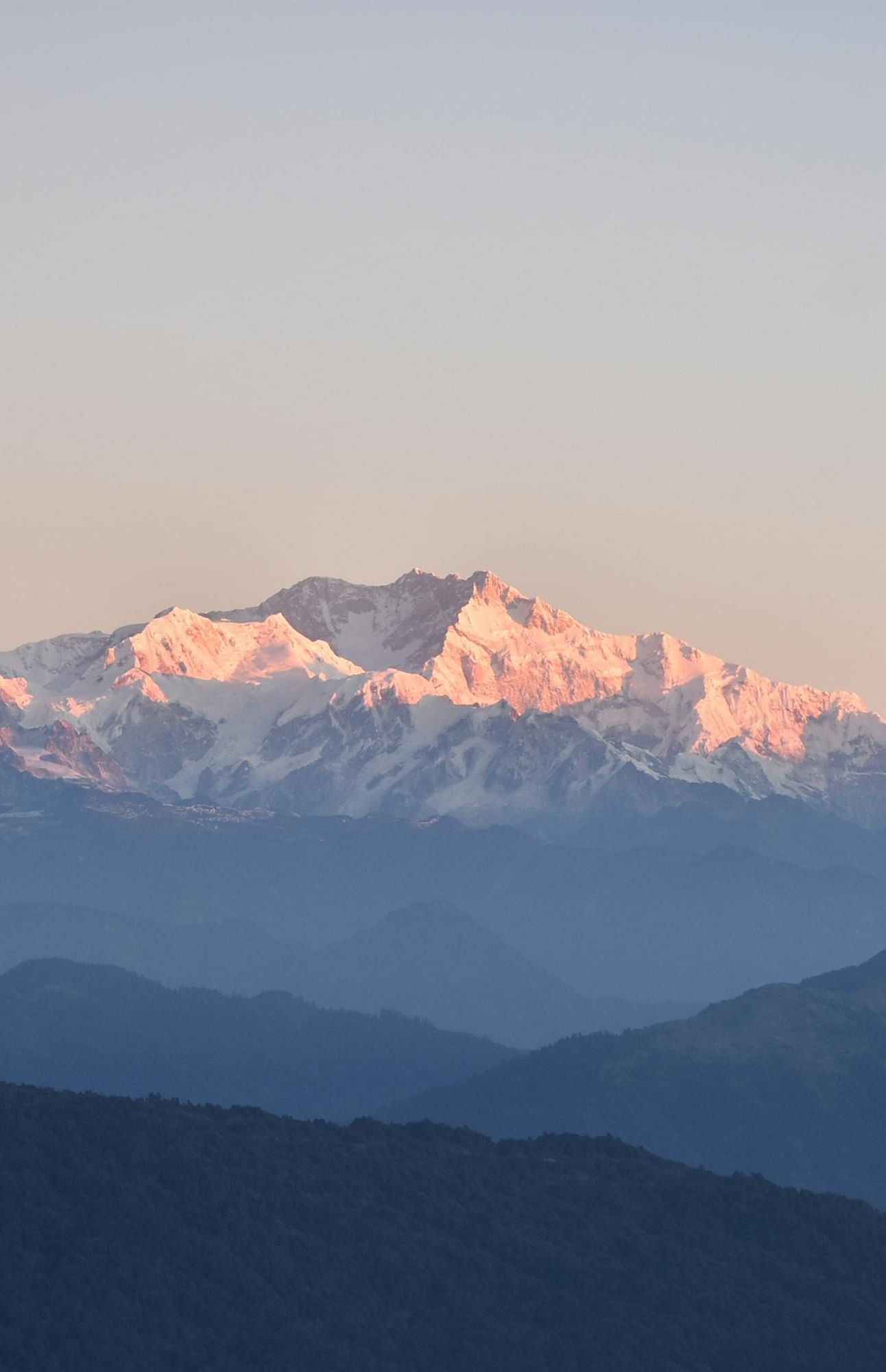 Alpen glow on a mountain in the distance