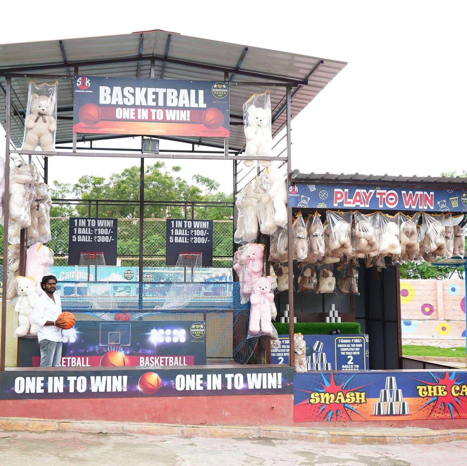 A picture which indicates that playing basketball can help you win teddy bears | Diamond Parks, Pune