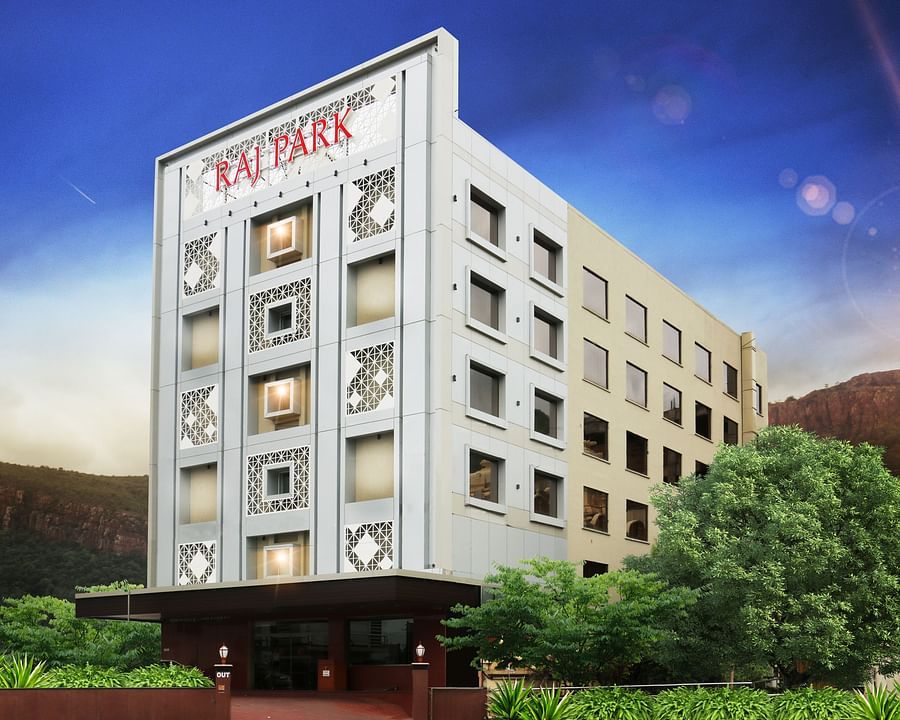 A design of the exterior facade of Hotel Raj Park - our Luxury Hotel in Tirupati