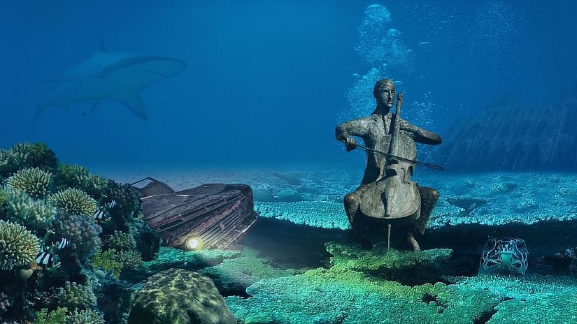 Blue underwaters with a whale