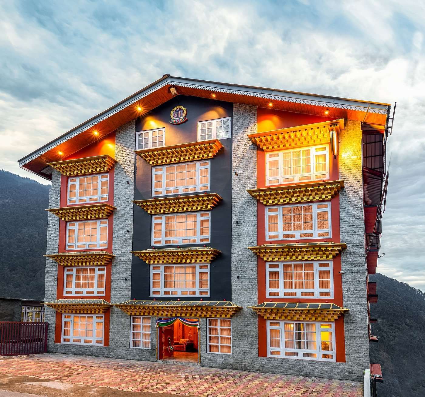 Facade of Summit Gangchen Hotel, Lachen with Tibetian architecture