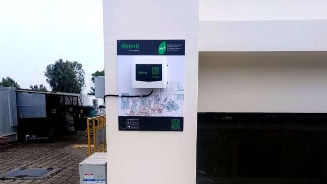 A collage of EV charging facilty in The Residences at CSE featuring equipment and cables. 