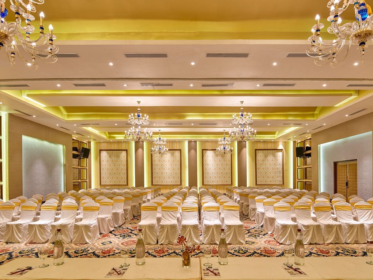 Seating arrangement in a banquet hall at Swosti Chilika Resort