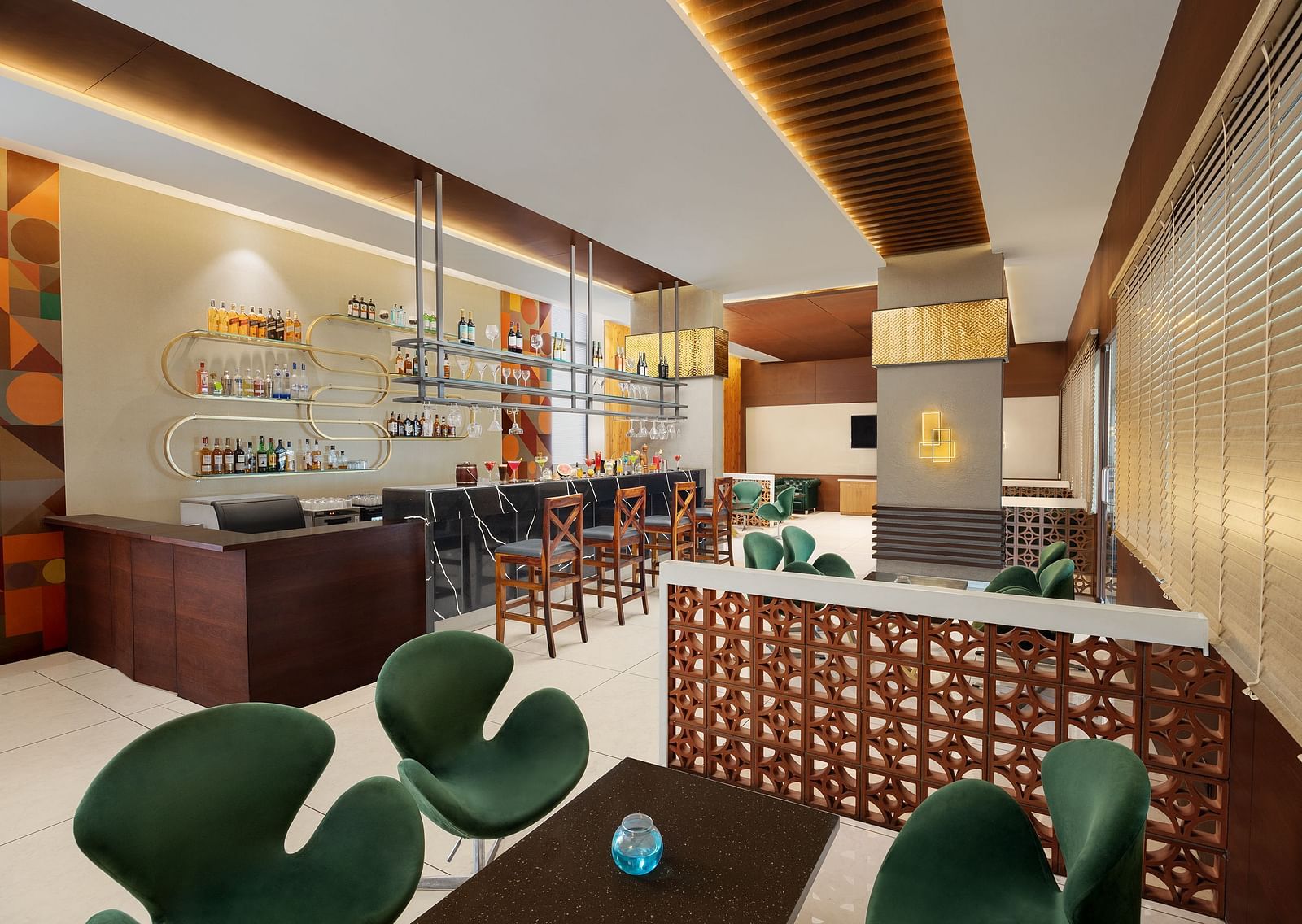 Citron Bar at Essentia Luxury Hotel, Indore with a white and brown ambience.