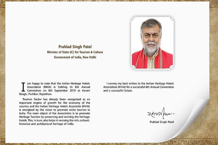 A collage image of messages from the chief minister of Rajasthan and minister of state for tourism and culture