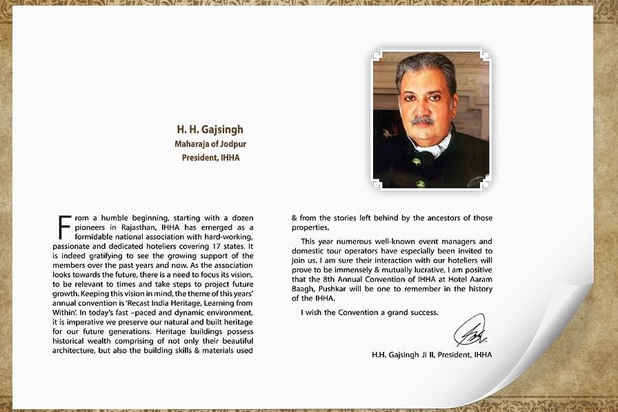 A collage image of messages from the minister of tourism and devasthan development and maharaja of Jaipur .jpg