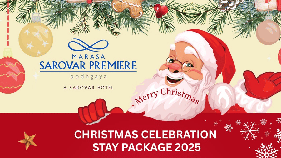 Christmas Celebration at Marasa Sarovar Premiere, Bodhgaya featuring 1 Night and 2 Days Package. It includes deals on double occupancy, DJ music, lavish Christmas buffer dinner, and much more.