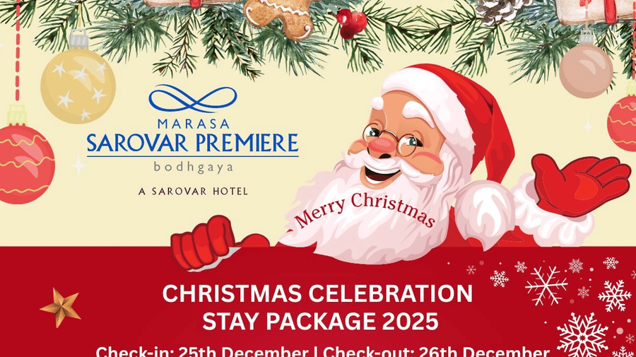 Christmas Celebration at Marasa Sarovar Premiere, Bodhgaya featuring 1 Night and 2 Days Package. It includes deals on double occupancy, DJ music, lavish Christmas buffer dinner, and much more.