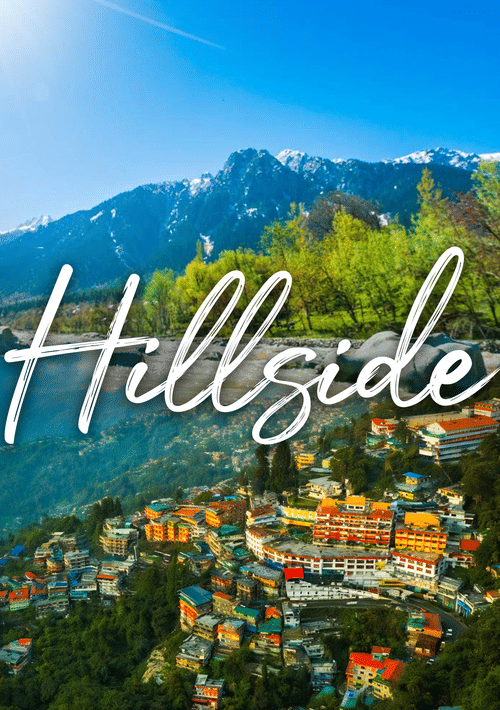 Scenic hillside town with colorful houses and green mountains showing nature travel peaceful retreats and mountain living