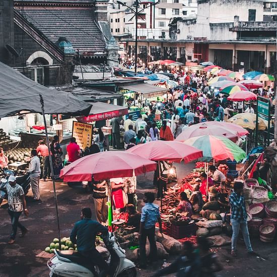 overhead view of an open air market