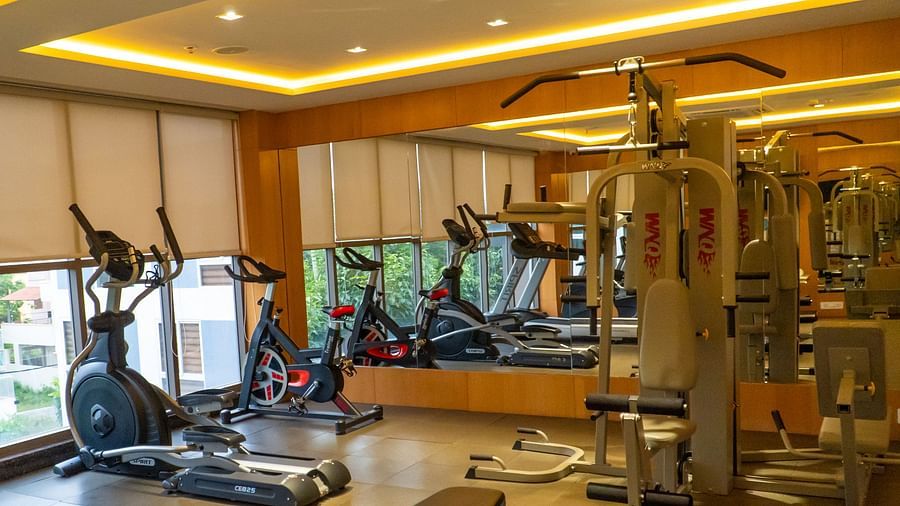 Exercise equipment in a well-lit room.
