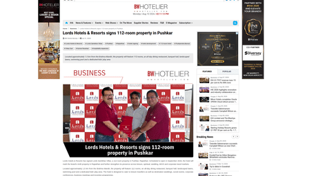 An article by BW Hotelier showcasing Lords Hotels & Resorts signs 112-room property in Pushkar.