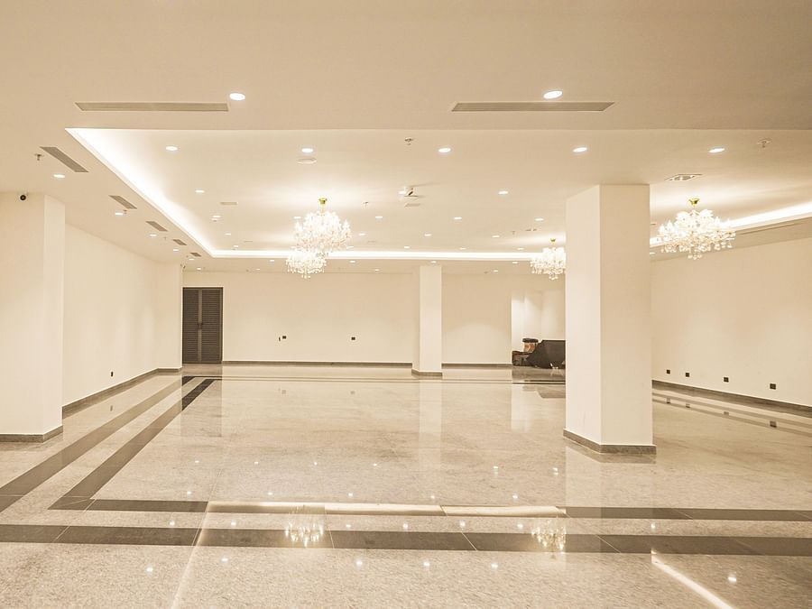 interior of Prangan banquet hall at Triptam Hotel, Vrindavan
