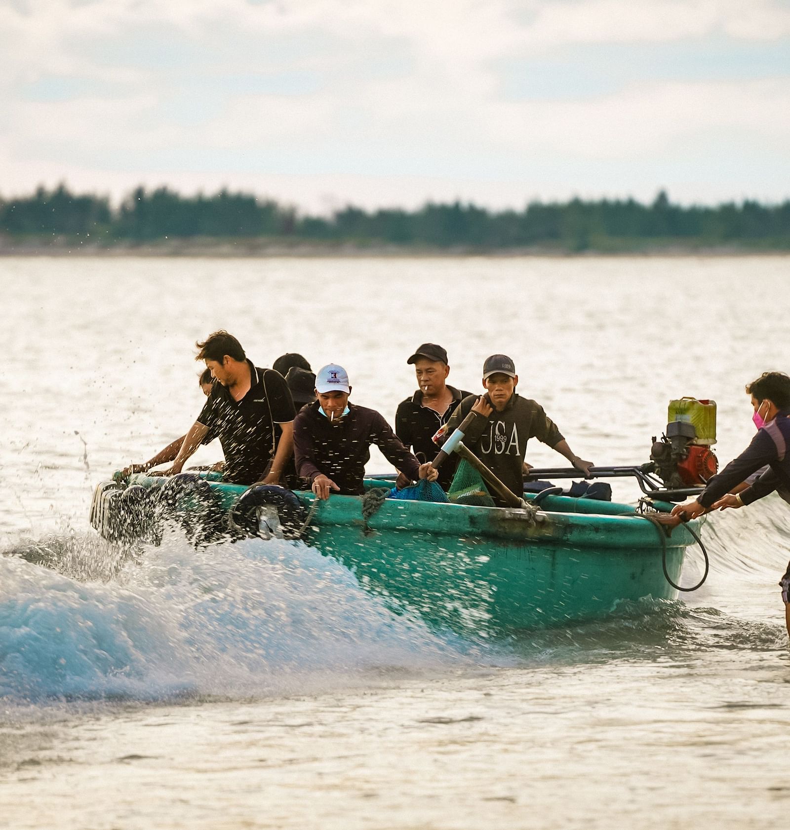 A group of people on a boat