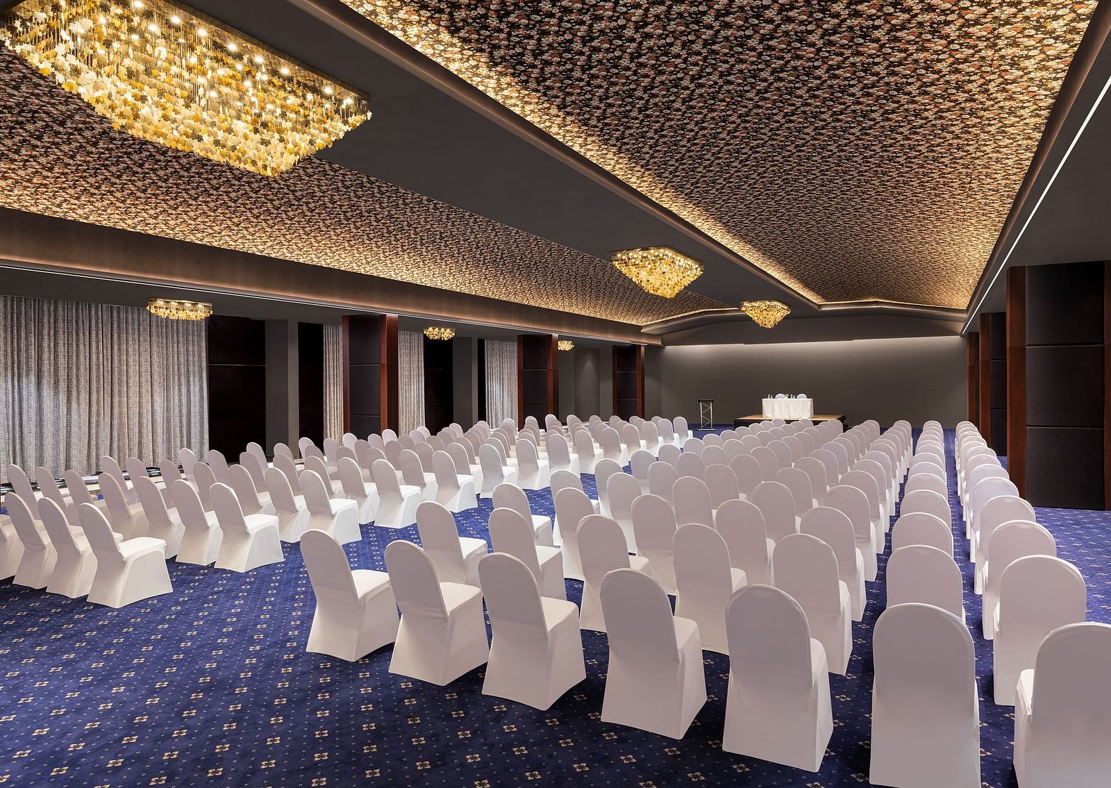 Seating arrangement in Grand Ballroom at Essentia Luxury Hotel, Indore