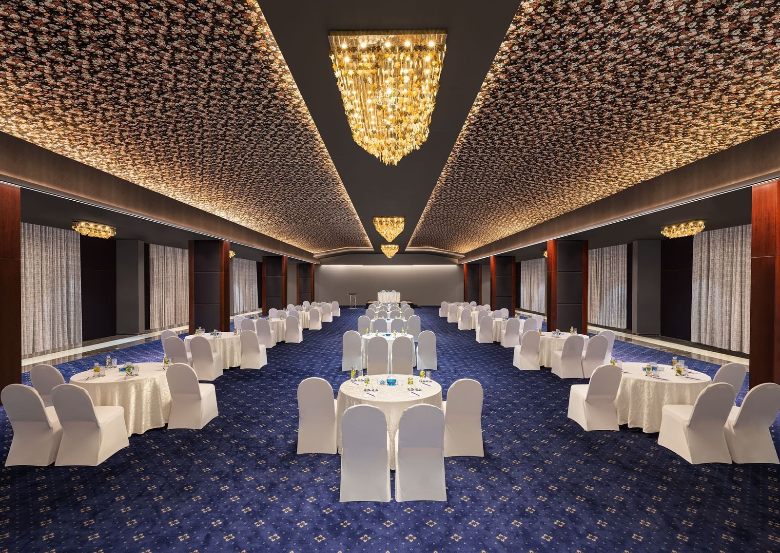 Seating arrangement in Grand Ballroom at Essentia Luxury Hotel, Indore
