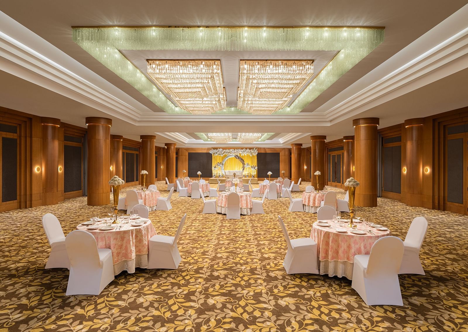 Seating arrangement in Orchid Hall at Essentia Luxury Hotel, Indore