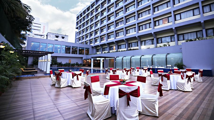 sitting area at the swimming pool as an event venue